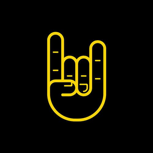 a yellow hand with two fingers in the middle of it